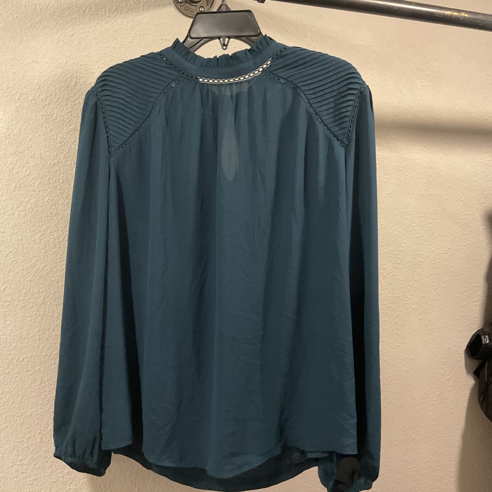 LOFT Teal Blouse with Pleated Shoulders